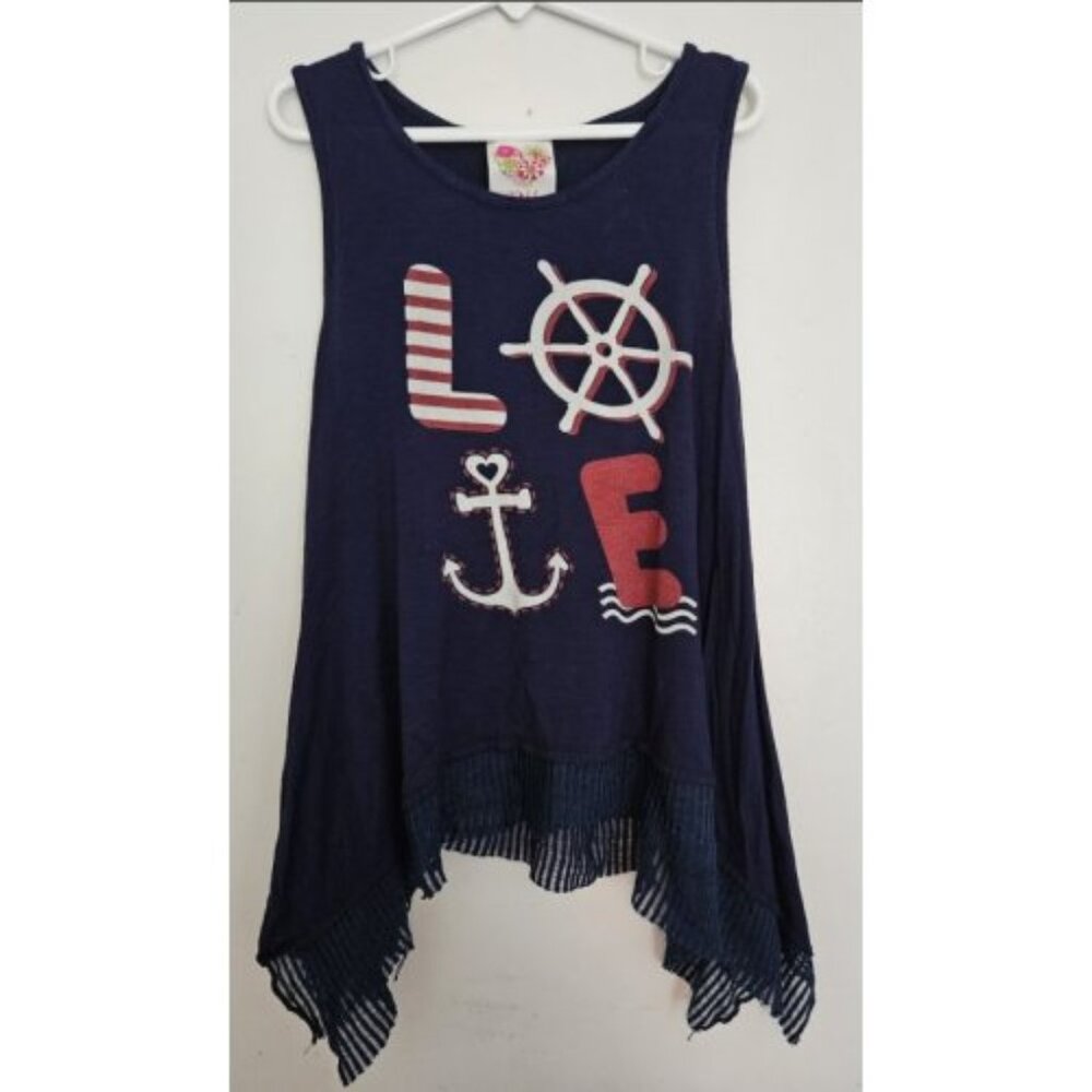 * KIDDO Navy Blue Asymmetrical Hem Sleeveless Anchor Top Girls Size 10